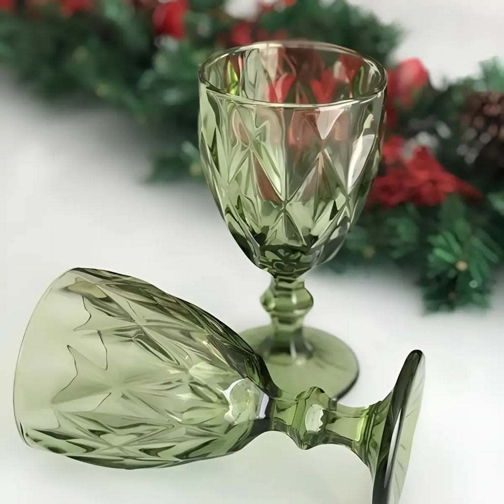 Jogo 06 Taças De Vidro Diamond Verde 260ml Luxo Diamante