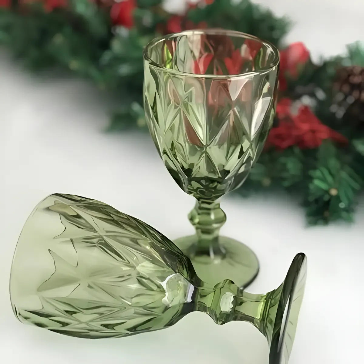Jogo 06 Taças De Vidro Diamond Verde 260ml Luxo Diamante