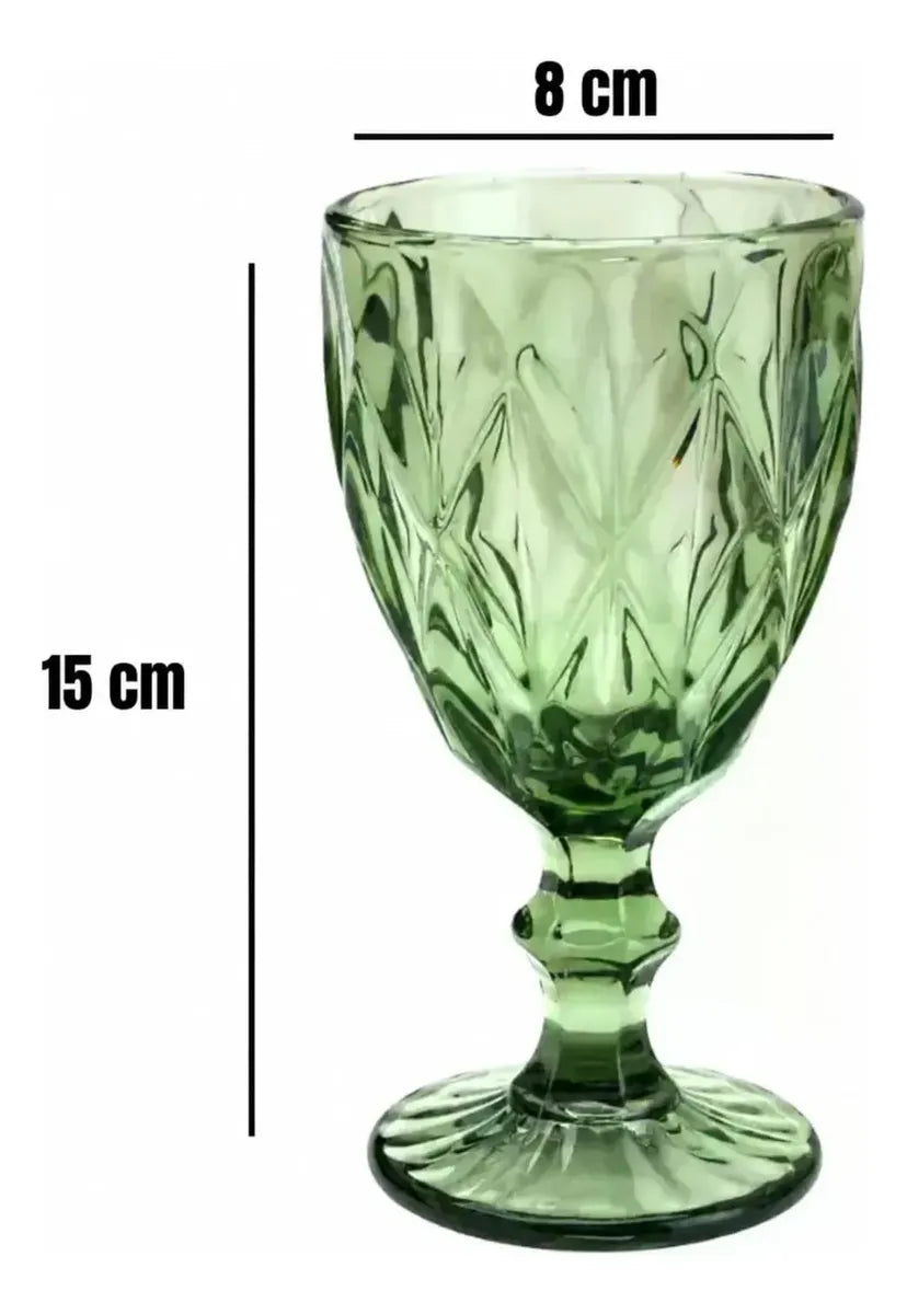 Jogo 06 Taças De Vidro Diamond Verde 260ml Luxo Diamante