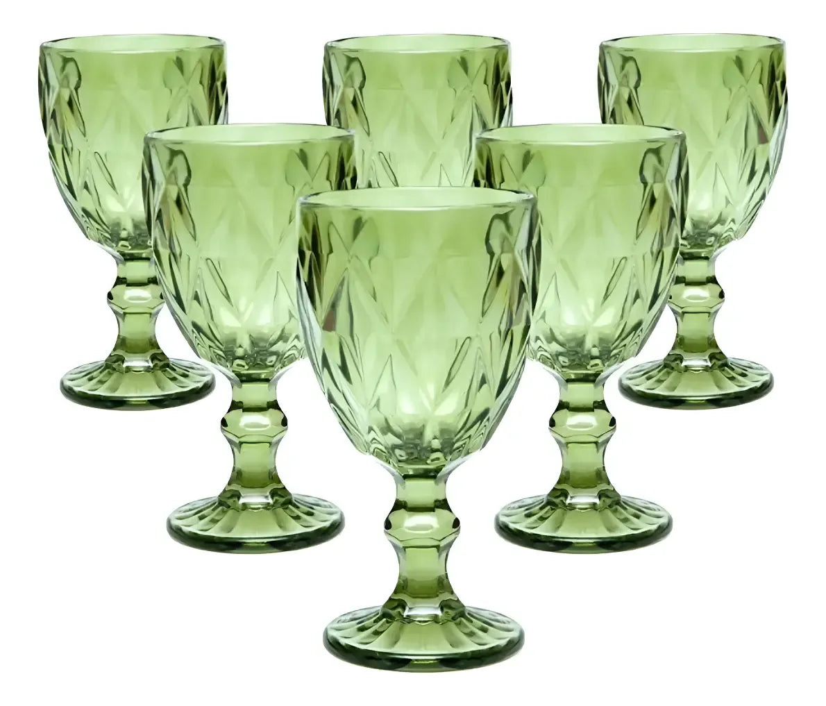 Jogo 06 Taças De Vidro Diamond Verde 260ml Luxo Diamante