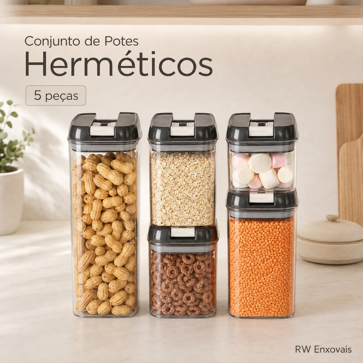 Conjunto de Potes Herméticos – 5 Peças