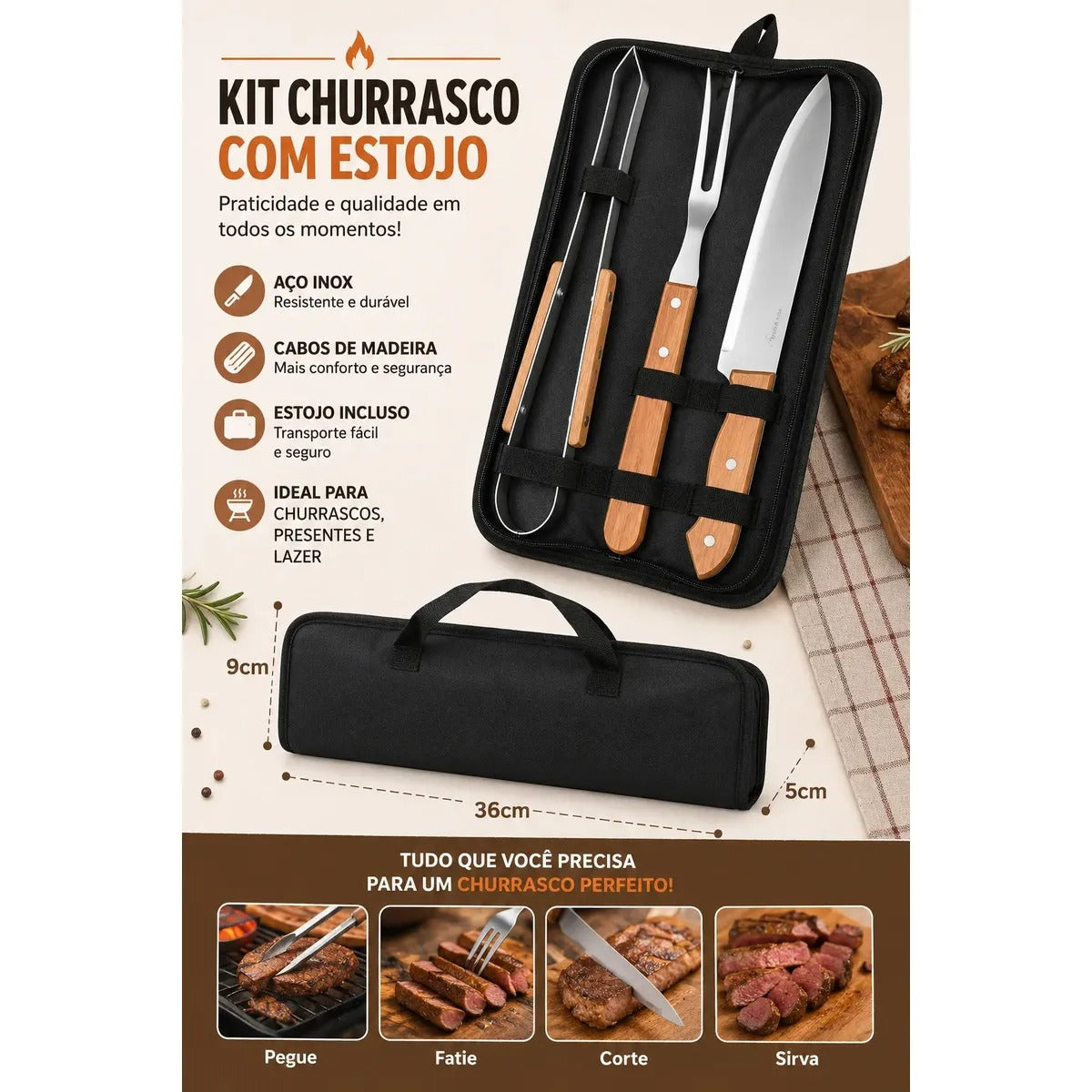 Kit para Churrasco Kansas – 3 Peças