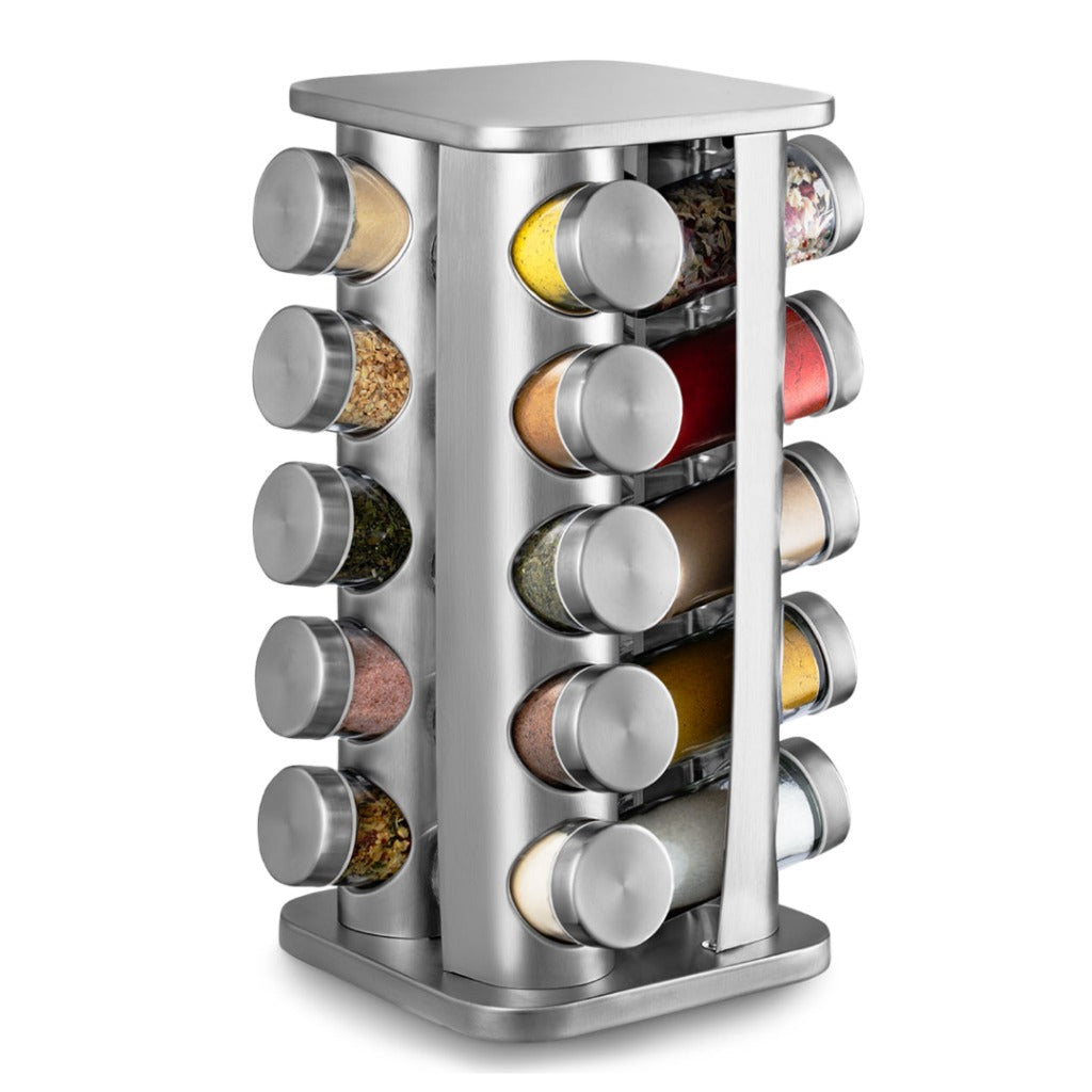 Porta-Temperos Giratório em Inox – 16 Peças